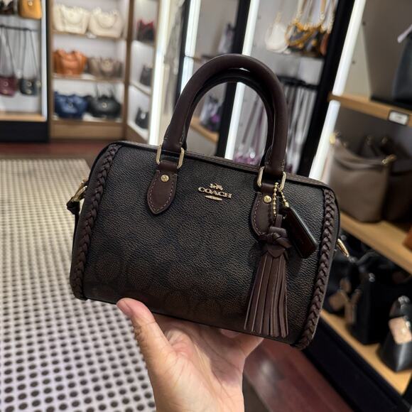 Coach Mini Rowan Crossbody Bag In Signature Canvas With Fringe CCF30 - Picture 1 of 10